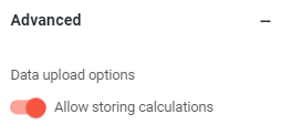Bereich Advanced der App-Einstellungen mit eingeschaltetem Schalter Allow storing calculations