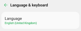Android Language & keyboard settings with Language set to English United Kingdom