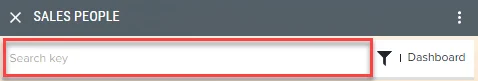 Hervorgehobenes Suchfeld Search key oben in der App Sales People neben dem Filtersymbol